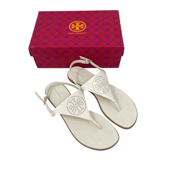 New Tory Burch Capri Perf Sandals Light Cream Size 11 - Picture 1 of 13